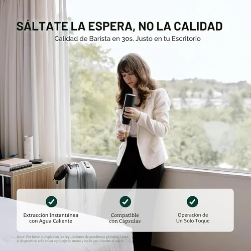 Vista 4 de OutIn Nano - Máquina portátil eléctrica de café expreso, cafetera de viaje para acampar, cafetera de coche autocalentante con USB-C, con café molido