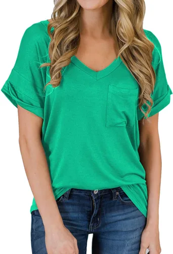 Vista 17 de Miholl Camiseta holgada, informal, de manga corta, con cuello en V, para mujer Blanco (02 White)