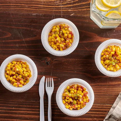 Vista 2 de PLASTICPRO 200 cuencos de plástico blancos de 5 onzas, platos ligeros de calidad premium, desechables, pequeños cuencos de plástico para aperitivos