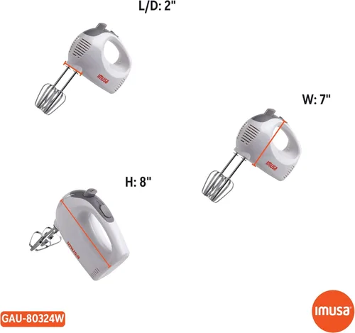 Vista 8 de IMUSA Batidora de mano USA con estuche de 5 velocidades, color blanco, pequeño