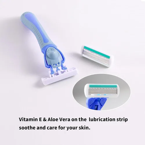 Vista 4 de Maquinilla de afeitar de 6 cuchillas, cartuchos de repuesto manuales antideslizantes de plástico para hombres, herramienta de cuidado de limpieza