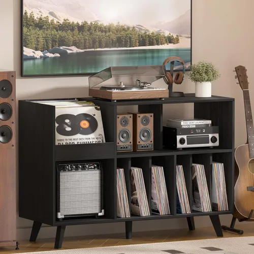 Vista 14 de LELELINKY Soporte grande para tocadiscos, soporte giratorio con almacenamiento, soporte para discos de vinilo con área de visualización, mesa