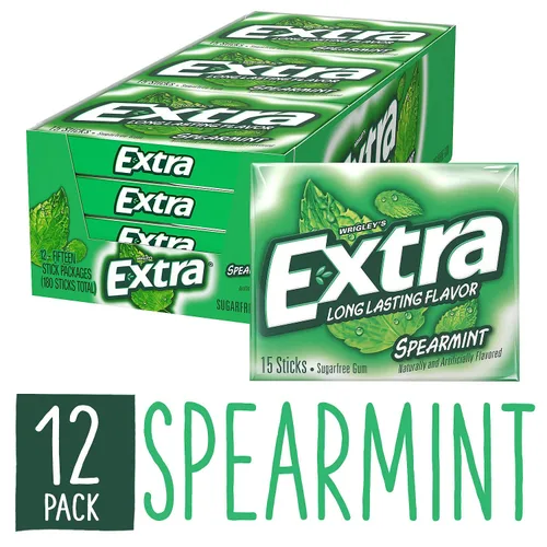 Vista 2 de Extra Goma de mascar de menta verde sin azúcar, paquete de 12 piezas, 15