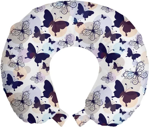 Vista 25 de Ambesonne Almohada de viaje para pizza, con patrón dibujado a mano, menú de pizzería, comida rápida, deliciosa comida gourmet, accesorio de viaje