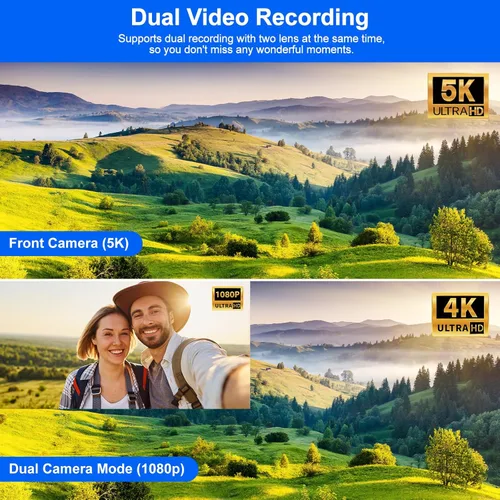 Vista 2 de Videocámara Camcorder 5K, Cámara de Vlogging de Doble Lente para YouTube, Pantalla Táctil WiFi Rotatoria de 3" 270°, 56MP