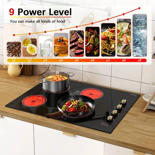 Vista 6 de Karinear Estufa eléctrica de 110 V, 2 quemadores, encimera de control de perilla de 12 pulgadas y estufa de cerámica integrada, 9 niveles