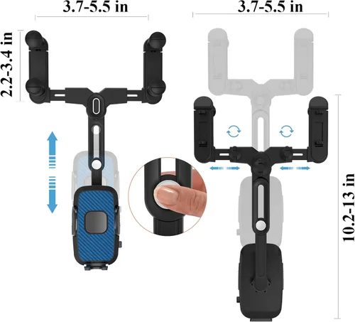 Vista 7 de Soporte de teléfono para automóvil, soporte de teléfono para espejo retrovisor, giratorio y retráctil, soporte de teléfono para espejo retrovisor