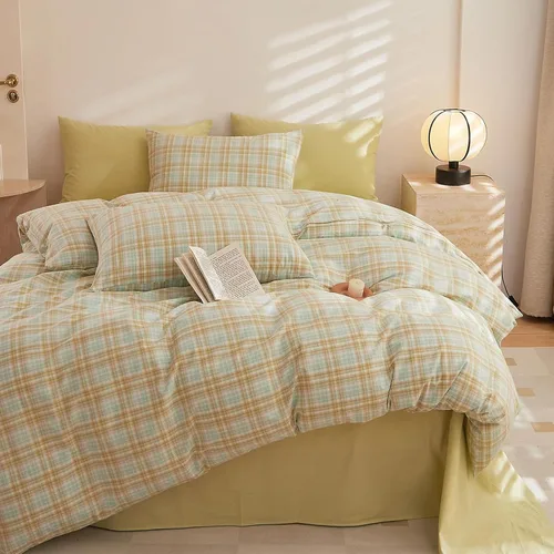 Vista 18 de HighBuy - Juego de funda de edredón a cuadros tamaño Twin XL, diseño Buffalo Grid, ropa de cama de algodón suave con patrón a cuadros, funda