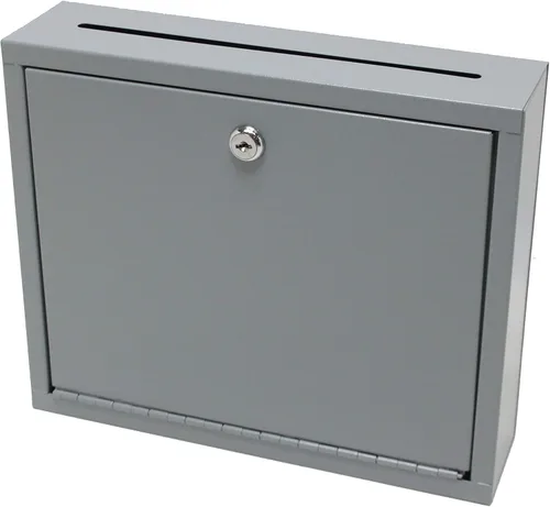 FixtureDisplays® Multiusos, montaje en pared, tamaño mediano, caja de sugerencias, caja de donación, buzón, caja de efectivo 15212-gris