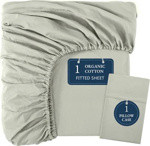 Vista 47 de LANE LINEN Sábanas ajustadas tamaño full, 100% algodón orgánico, juego de 3 piezas (1 sábana ajustada, 2 fundas de almohada), tejido percal, sábanas