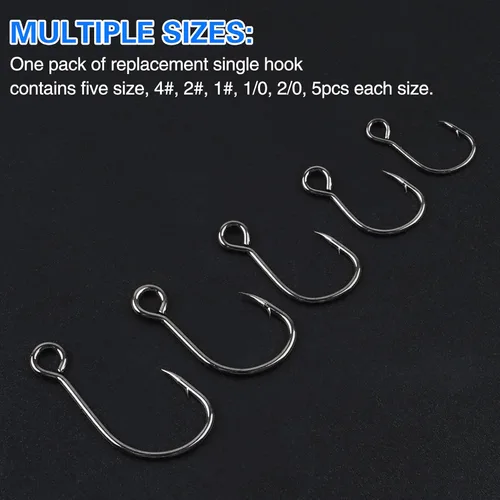 Vista 8 de Inline Single Hooks, Inline Fishing Hooks for Treble Hook Replacement Lures Plugs Baits Large Eye with Barbed Saltwater Freshwater Fishing, #4#2#1