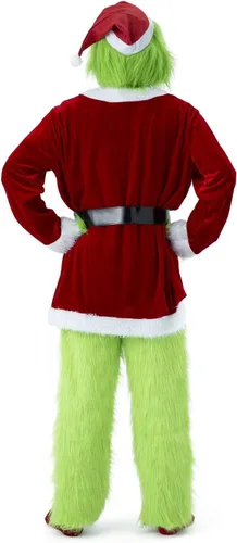 Vista 2 de Disfraz de monstruo verde para adultos, 7 piezas, disfraz de Navidad peludo, cosplay y Papá Noel