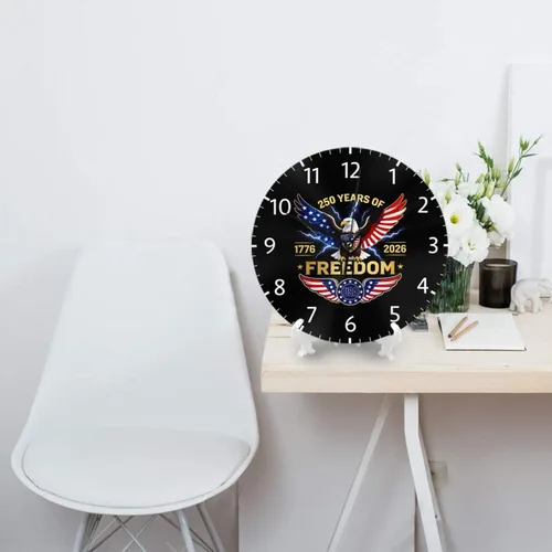 Vista 6 de Round Wall Clock 1776-2026 Commemorative Silent Non-Ticking Decorative Clocks Battery Operated Patriotic Eagle Quartz Quiet Desk Clocks for Home