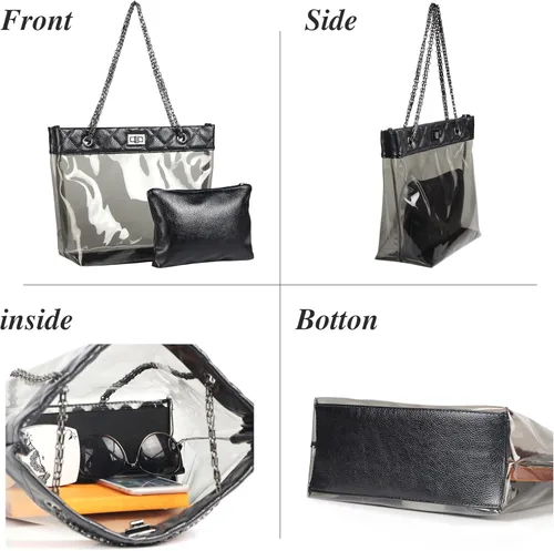 Vista 4 de MICOM Color caramelo 2 en 1 con correa de cadena, bolsos transparentes transparentes para mujer