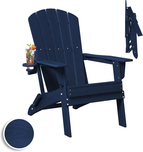 Vista 48 de Plawdlik Silla plegable Adirondack, probada por SGS, con textura de madera y portavasos, resistente a todo tipo de clima, de HDPE, cómoda