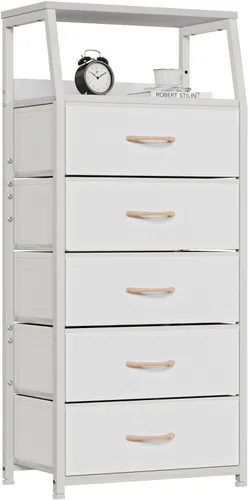 Vista 55 de Furnulem Cómoda negra con 5 cajones, cómoda de tela de torre de almacenamiento vertical para dormitorio, pasillo, entrada, guardería, organizador