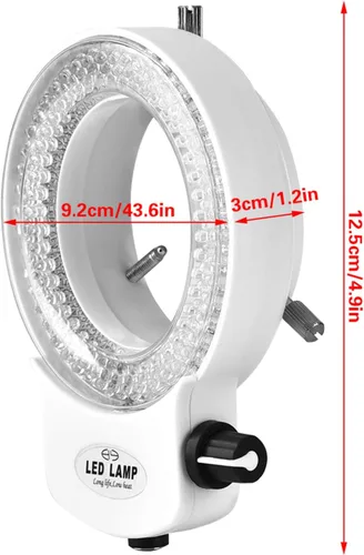 Vista 4 de Fydun Luz LED para microscopio, 144 cuentas LED de brillo ajustable lámpara de anillo para microscopio estéreo y cámara, blanco, negro