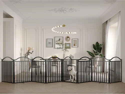 Vista 12 de BHG Puerta para Perros de Metal Sin Ensamblaje Independiente con Puerta de Paso, Extra Ancha 96", Puerta para Mascotas Extra Alta 32", Parque