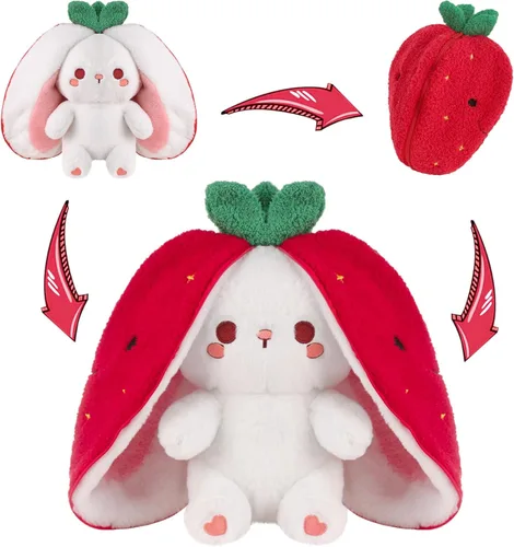 Vista 14 de MIAODAM Peluche reversible de conejo de zanahoria, orejas de conejo de zanahoria con cremallera, peluche de conejo de frutas, peluche de conejo