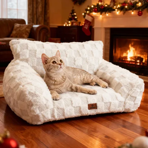 Vista 22 de ABCPET Cama para gatos, sofá para cachorros y gatitos, sofá esponjoso para mascotas, sofá cama pequeño para perros, sofá de apoyo para gatos