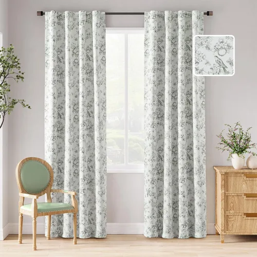 Vista 23 de jinchan Cortinas Opacas Florales 95% de 63 Pulgadas de Largo, Cortina Opaca con Flores Impresas Azules para Dormitorio con Bolsillo para Varilla