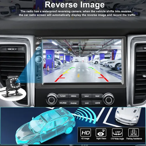 Vista 5 de Estéreo de coche de doble DIN, radio de pantalla táctil de 7 pulgadas con CarPlay Android Auto Reproductor multimedia para coche, espejo Link