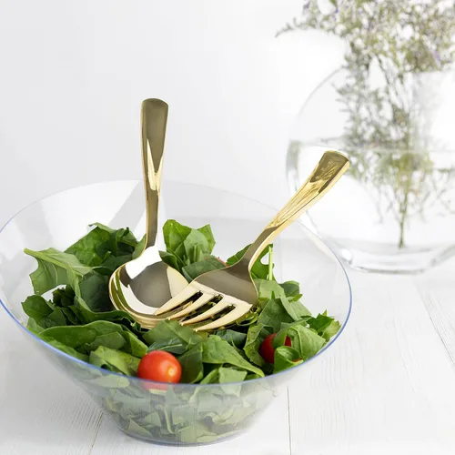 Vista 3 de Plasticpro Utensilios desechables de plástico dorado para servir, 6 tenedores y 6 cucharas, utensilios de servicio duraderos y resistentes, color Oro