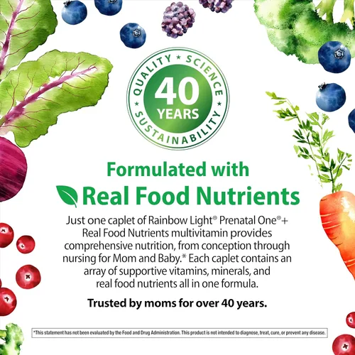 Vista 5 de Rainbow Light Prenatal Multivitamin One + para mujeres 30 capletas Nutrición esencial para mamá y bebé Nutrientes de alimentos reales