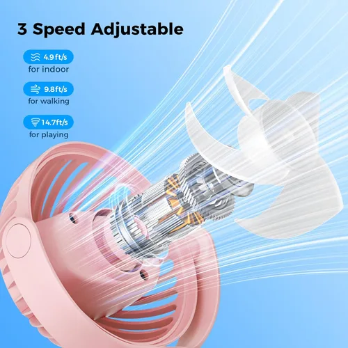 Vista 4 de Ventilador portátil para cochecito de bebé, trípode flexible de 3 velocidades, ventilador personal con clip para cama, alimentado por batería Rosa