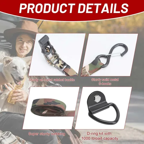 Vista 6 de Paquete de 4 correas de camuflaje exclusivamente para volantes y perreras, hebillas ajustables, resistentes al desgarro/desgaste y a prueba