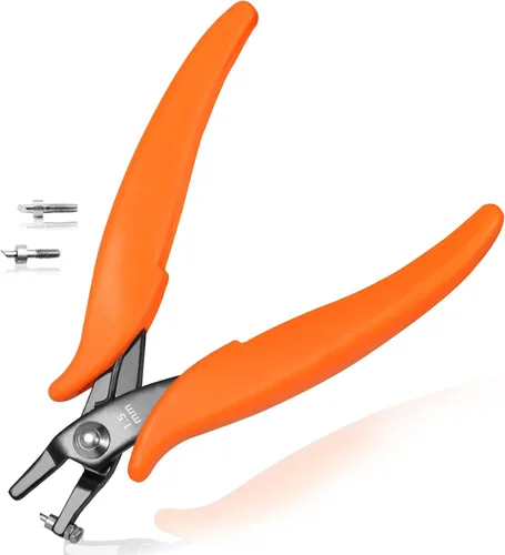 Vista 10 de Alicates perforadores de agujero de metal de 6 pulgadas, pequeños alicates perforadores de agujero redondo, dos pasadores de repuesto