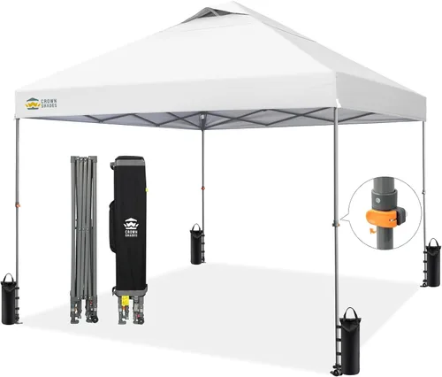 Vista 30 de CROWN SHADES Carpa Desplegable de 10x10 - Carpa de Exterior Instantánea con Bloqueo Central Patentado de Un Solo Empuje, Carpa de Playa con Bolsa