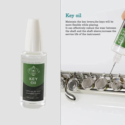 Vista 4 de Kit de limpieza para el cuidado del limpiador de flauta, kit de mantenimiento, aceite clave, grasa de corcho, hisopo, paño de limpieza, cepillo