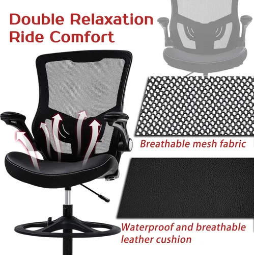 Vista 3 de FDW Silla de redacción con respaldo medio de malla, silla de oficina alta con brazos abatibles, silla de escritorio con soporte lumbar ergonómico