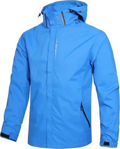 Vista 13 de Chaqueta impermeable ligera para hombre, chaqueta impermeable con capucha para exteriores, senderismo, cortavientos