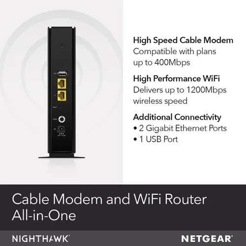 Vista 2 de NETGEAR Cable módem con enrutador WiFi integrado (C6230) - Compatible con todos los principales proveedores de cable, incluyendo Xfinity, Spectrum