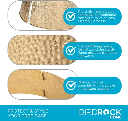 Vista 6 de BIRDROCK HOME Collar de Árbol de Navidad de 4 Paneles - Falda Dorada con Burbujas para Árbol - Base Pequeña de 26" - Cubierta de Base de Árbol
