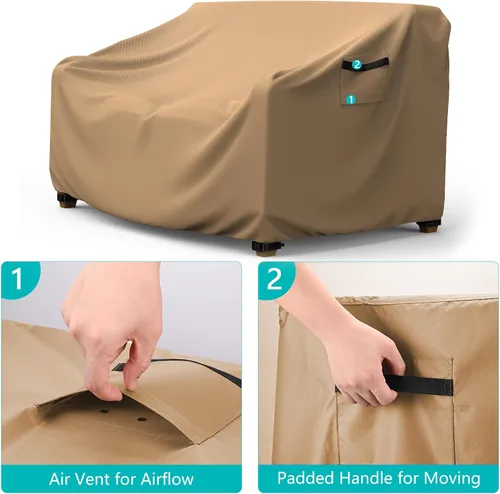 Vista 18 de Funda impermeable para sofá de patio, funda resistente para sofá de 3 plazas, con ventilación de aire y asas, 104 pulgadas de largo x 40 pulgadas