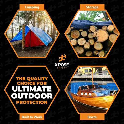 Vista 2 de Xpose Safety - Lona de polietileno ligera azul – Funda protectora multiusos, paño de goteo – duradero, impermeable, resistente a la intemperie