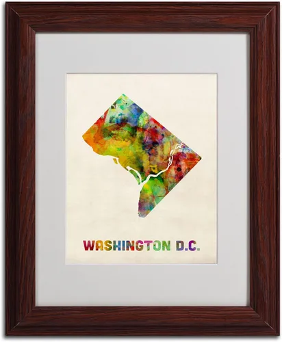 Vista 2 de Michael Tompsett - Arte enmarcado con diseño de mapa de Washington D.C. de Michael Tompsett en marco de madera, 11.0 x 13.8 in
