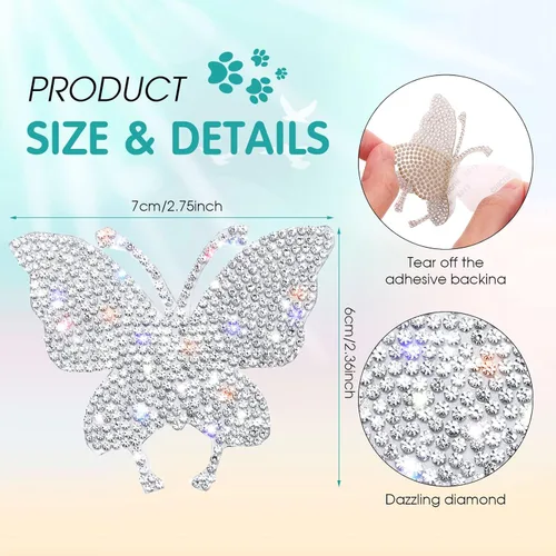 Vista 2 de Frienda 4 Piezas Calcomanías de Cristal para Automóvil Mariposa Brillante con Diamantes de Imitación Calcomanías para Mujeres Calcomanías