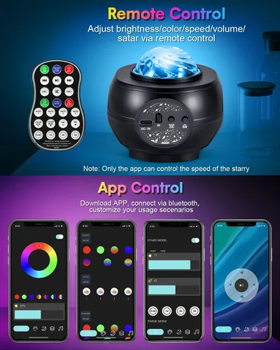 Vista 6 de Proyector de estrellas con luz de galaxia, proyector de galaxia para dormitorio con control remoto de aplicación, temporizador, proyector de luz
