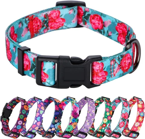Vista 17 de Rhea Rose Collar de perro para perros pequeños con patrón floral para hembras y perros, talla S