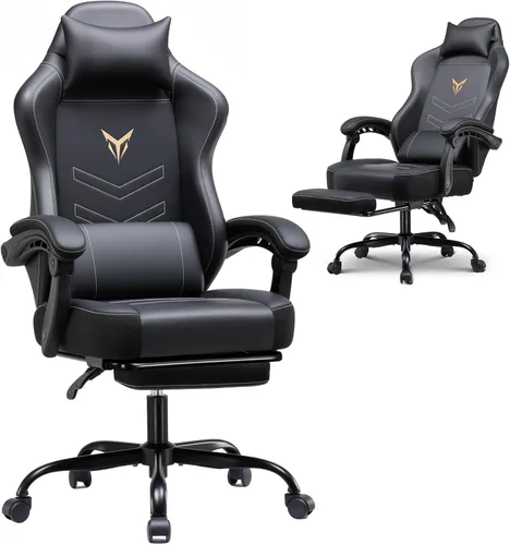 GTPLAYER Silla de juegos con reposapiés, silla reclinable con reposacabezas y soporte lumbar, reposabrazos de acoplamiento, silla ergonómica para