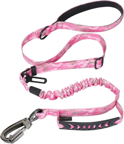 Vista 13 de Correa táctica Hotsky resistente para perros medianos y grandes que tiran, de 4-6 pies, correa elástica fuerte con absorción de golpes y sin