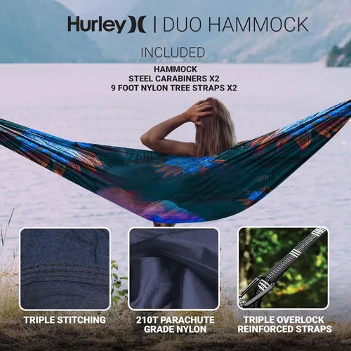 Vista 5 de Hurley Hamaca de camping Duo – Hamaca portátil para 1 persona para camping, hamaca resistente con tela de nailon de paracaídas – Accesorios