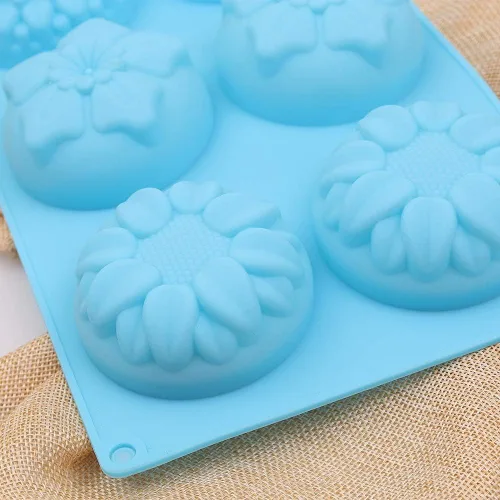 Vista 2 de homEdge Molde de silicona con forma de flores de 6 cavidades, juego de 3 girasoles mixtos de silicona antiadherente, molde de margaritas
