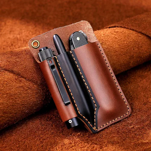 Vista 4 de EASYANT - Organizador de bolsillo de cuero hecho a mano, funda multiherramienta de accesorios de cuero EDC para hombres