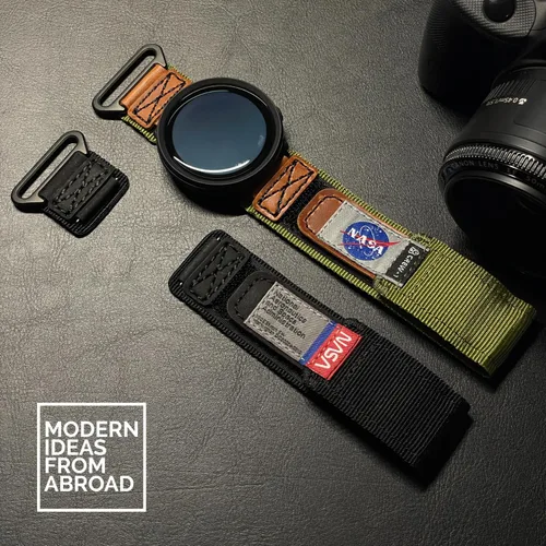 Vista 4 de Hecho para Galaxy Watch 6/Galaxy Watch 5, Galaxy Watch 6 Classic/5 Pro, correa deportiva de cuero de nailon resistente con licencia de la NASA