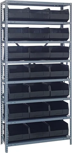 Vista 62 de Quantum QSBU-245BK Heavy Duty Shelving Unit with (7) Shelves and (24) QUS245 Black Bins for Garage Warehouse Storage Distribution 400 lb Load